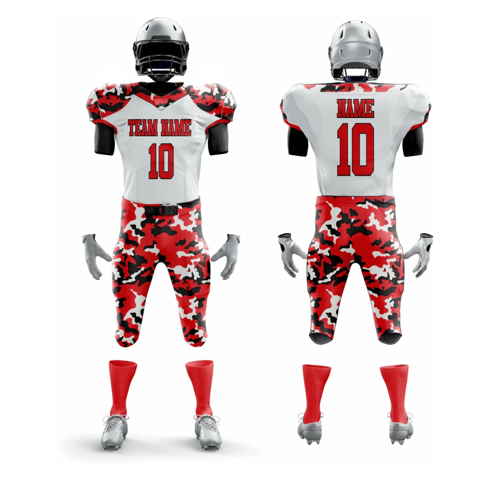 sublimated american football uniforms with custom team logos names numbers and graphics